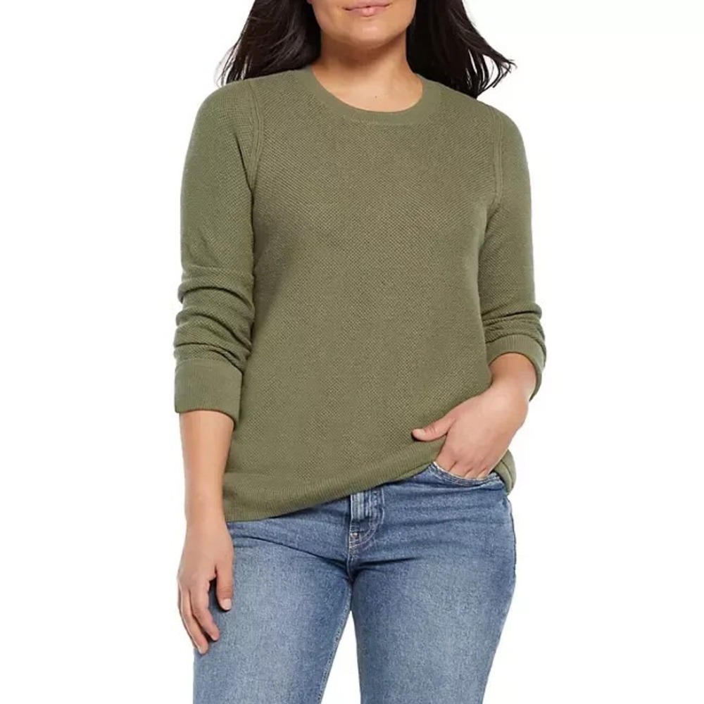 Gap Womens Seedstitch Sweater XS Deep Lichen Green Relaxed Fit Crewneck Pullover